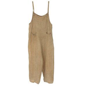 MEO MELI One size LINEN Wide leg Lagenlook Boho Tie Straps Romper Jumpsuit-Tan
